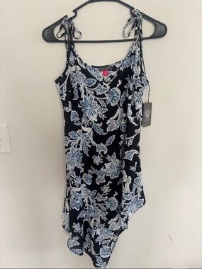 Floral Tie-Shoulder Black & Blue Slip Dress